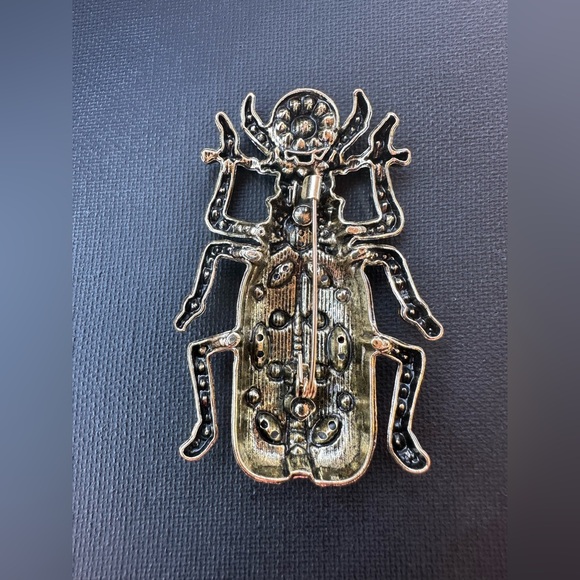 Orange enamel and rhinestone beetle brooch - Picture 4 of 4